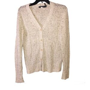 Breckenridge Wool Silk Button Front V Neck Cardigan Heather Sweater Tan Medium
